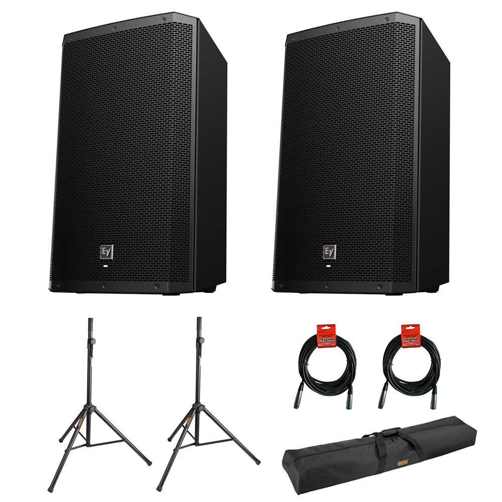 Electro Voice Zlx 15Bt 15' 2 Way 1000W Bluetooth Powered Loudspeaker (Pair) With 2X Steel Speaker Stand, Stand Bag 51'& 2X Xlr Cable Bundle