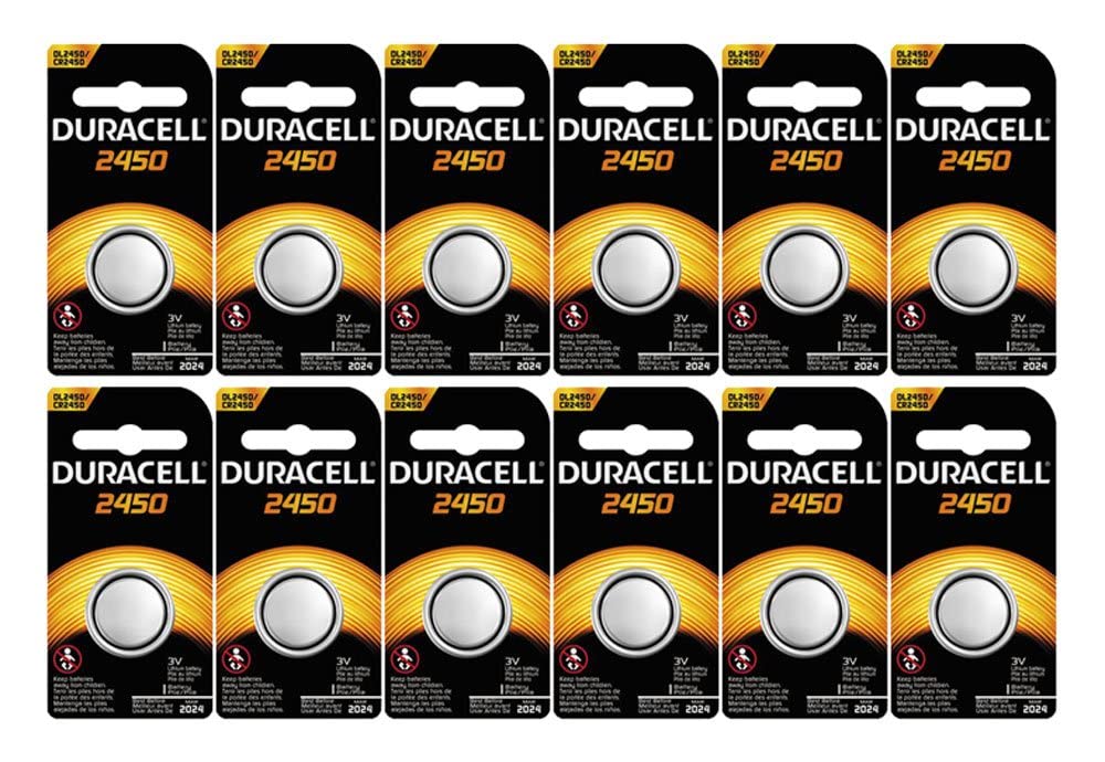 12 Pack Duracell 2450 Batteries 3.0 Volt Lithium Coin Button