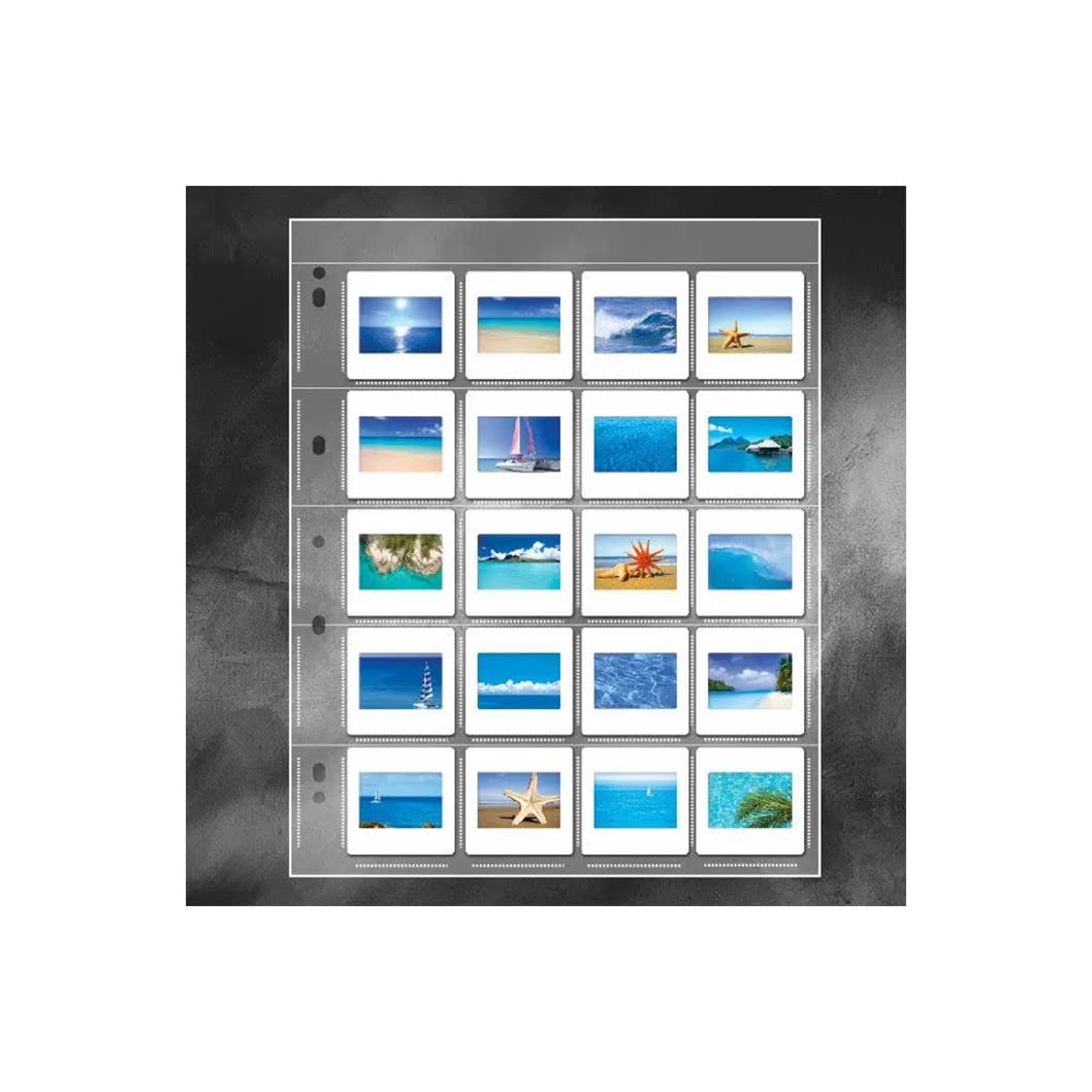 Lineco, Polypropylene Archival Slide Storage Album Pages, Top Loading Page Sleeves, Pages Hold 20 2X2 Inch Slides, Sheet Size 9.