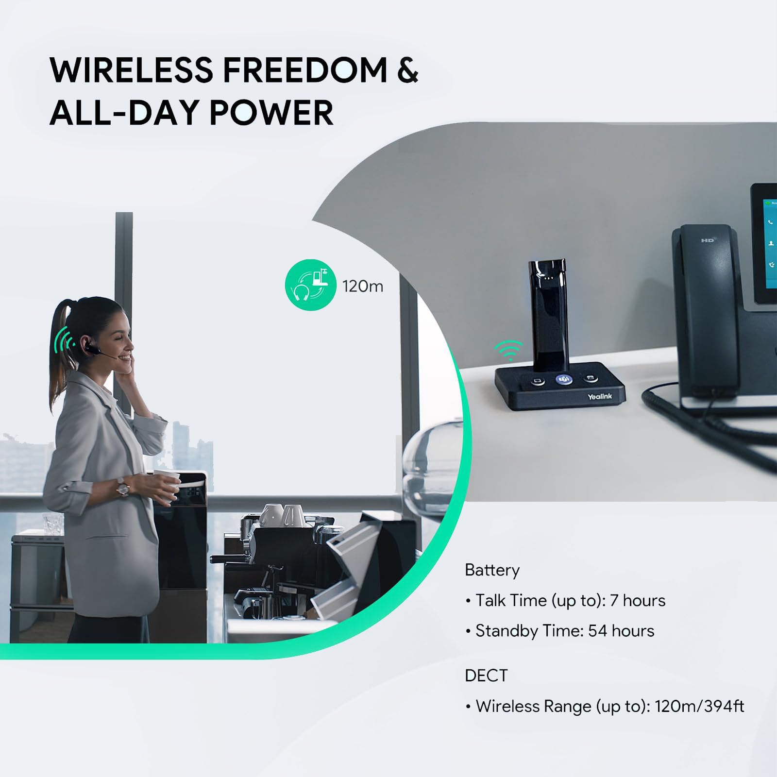 Yealink Dect Wireless Headset Wh63,Mono Single Ear Office Headset With Noise Canceling Mic,Work For Computer, Desk Phones,Work W