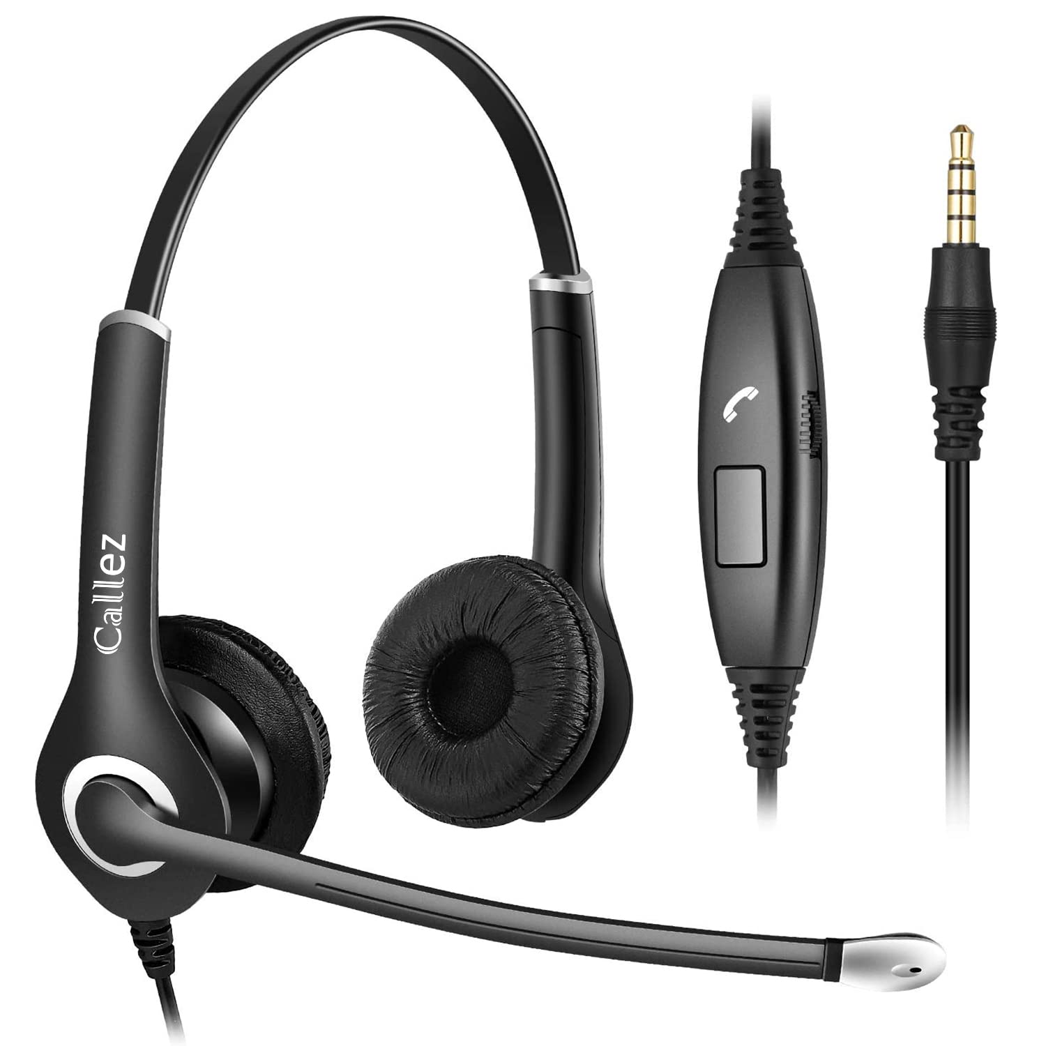 Callez 3.5Mm Cell Phone Headset With Microphone Noise Cancelling For Iphone Samsung Smartphones Tablets, Computer Headset For Laptop Pc Skype Call Center Office Classroom, Super Comfort, Clear Chat