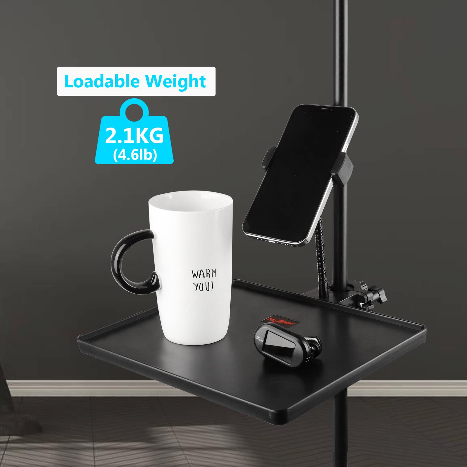 Mr.Power Microphone Stand Plastic Tray With Phone Holder, Mic Stand Clamp On Rack Tray Holder For Most Mic Stands, For Stage, Li