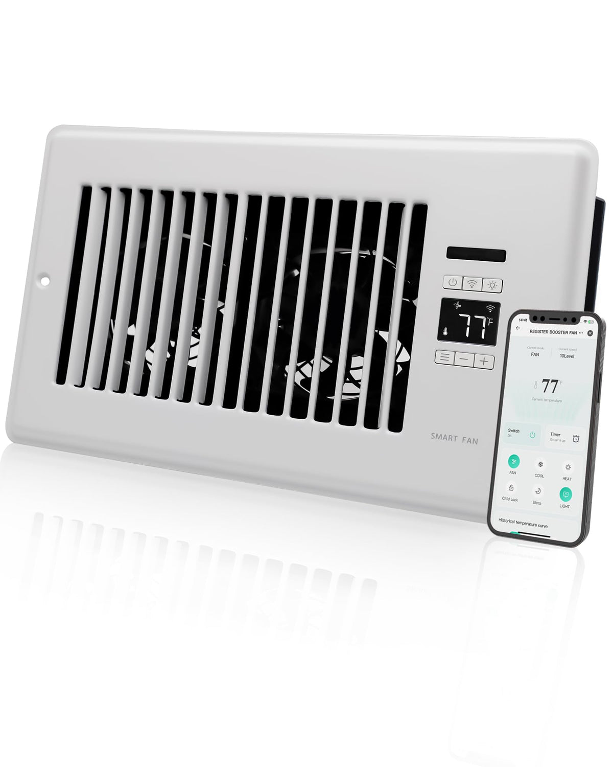 Super Quiet Register Booster Fan For 6 '' X 10 '' Register Holes, Smart Register Vent With Dual Intelligent Thermostat And Wifi 