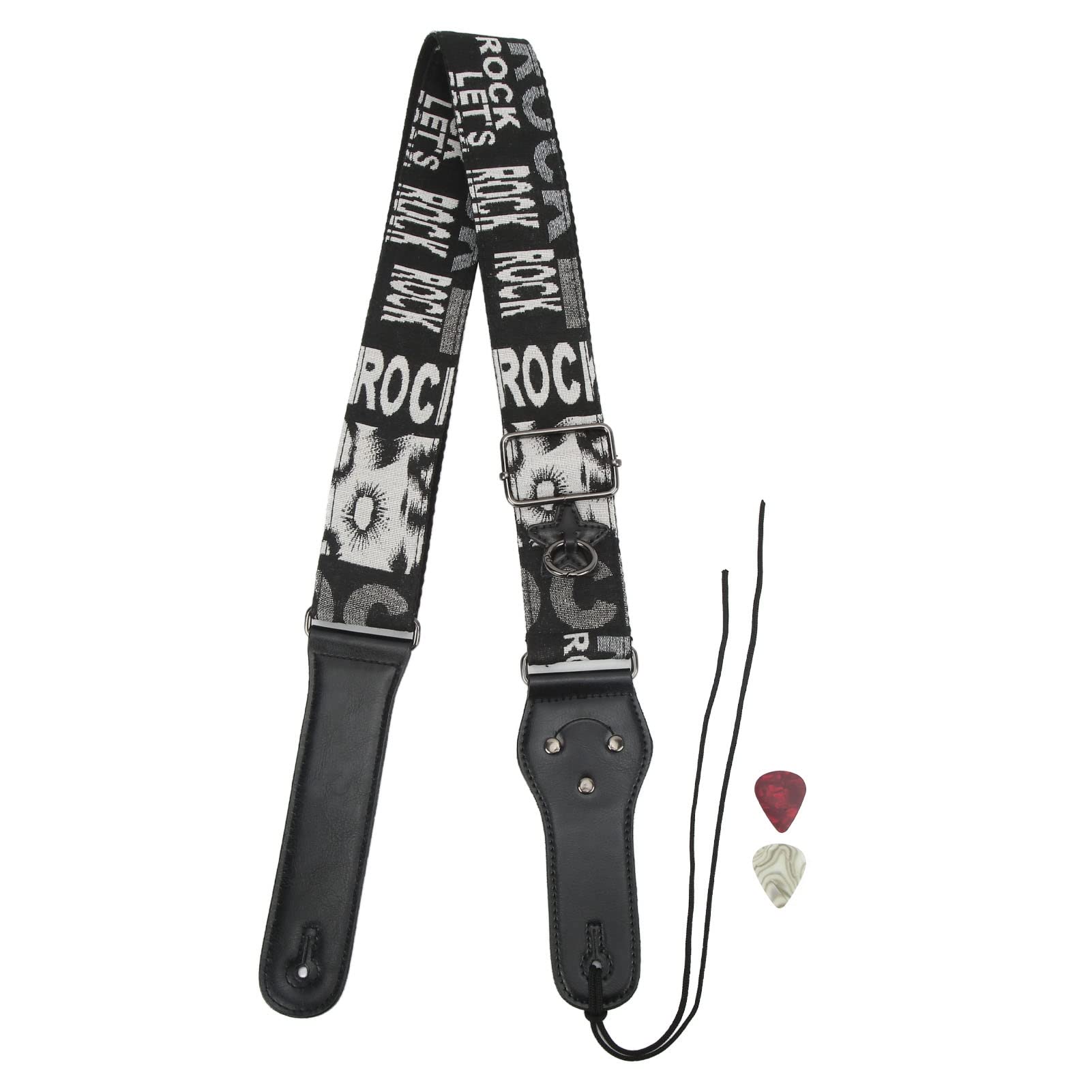 Ubersweet Guitar Strap, Bass Shoulder Strap Comfortable Easy Installation Portable with Guitar Pick for Daily Use (Black Rock)