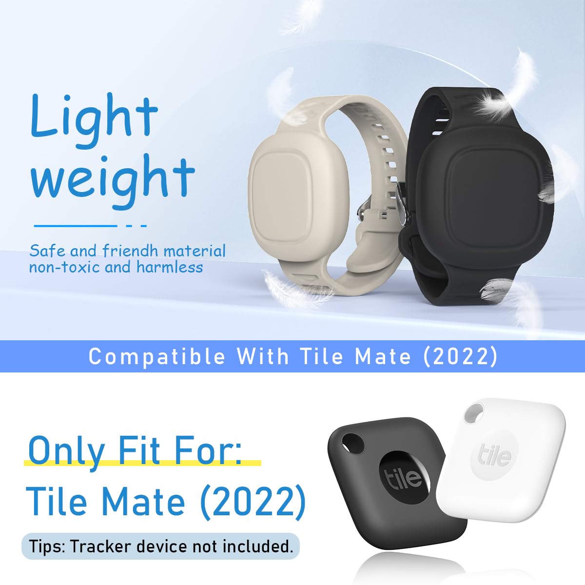 [2 Pack] Silicone Case For Tile Mate Waterproof, Kids Wristband Tile Mate Holder Case Cover Compatible With Tile Mate (2022), Adjustable Hidden Tile Mate Bracelet For Kids/Teen/Elderly (Black+Oatmeal)