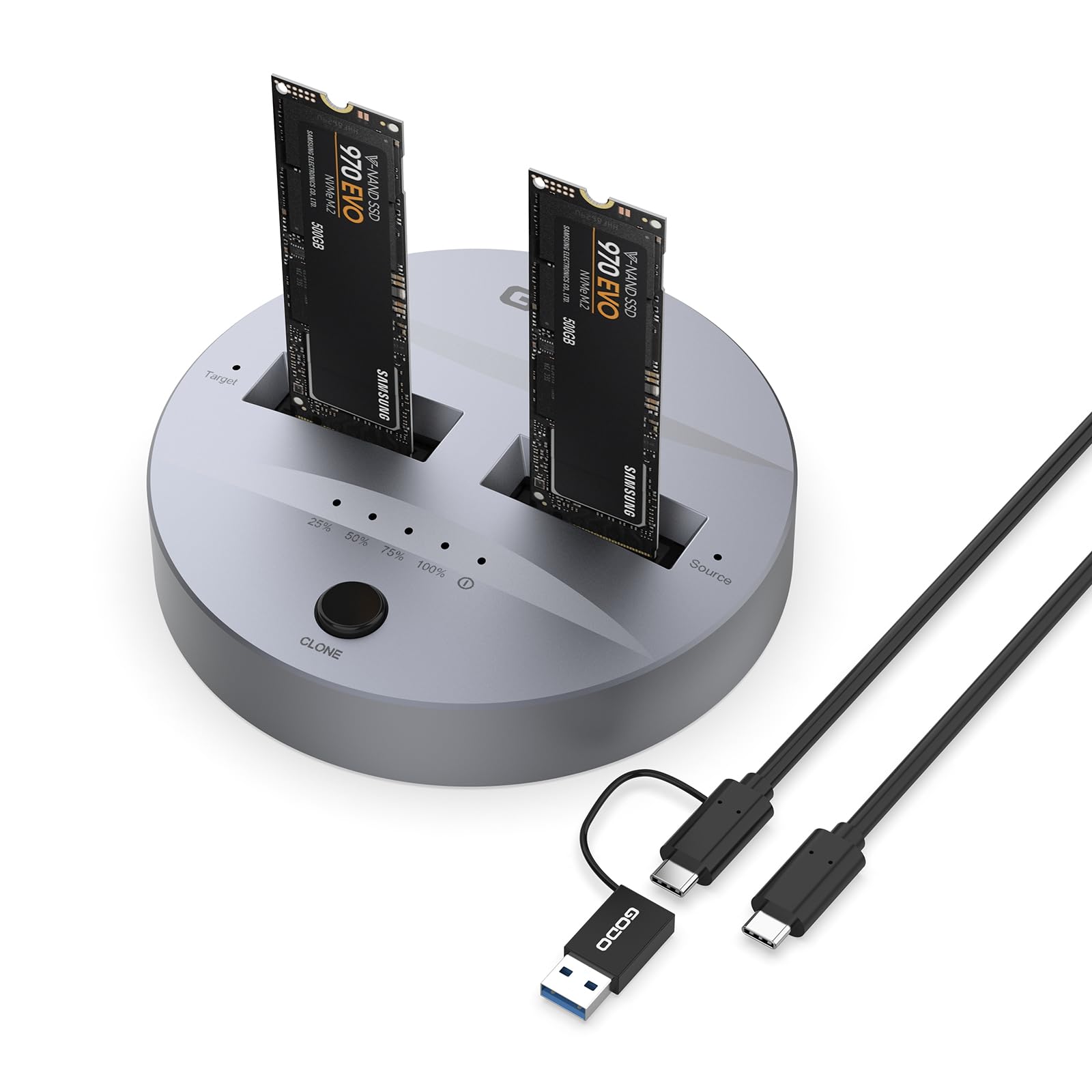 Godo Nvme/Sata M.2 Duplicator Dual Bay Offline Clone Usb C To Nvme/Sata Docking Station For M2 Ssd M Key And B+M Key Hard Drives
