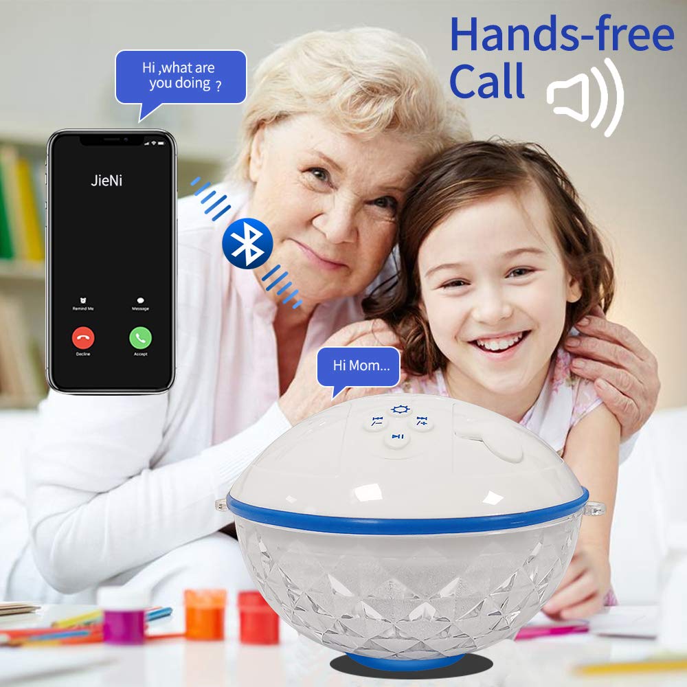Blufree Floating Bluetooth Speaker - Waterproof IP68, Built-in Mic, Colorful Lights, White, Model BT601W
