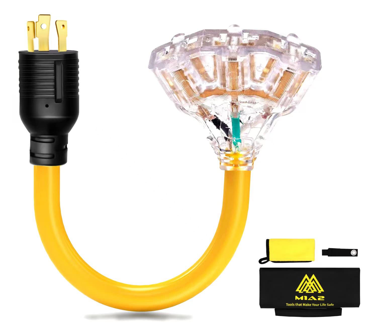 30 Amp To 15/20 Amp Generator Adapter   Locking Cord, Nema L5 30P Male To 3X 5 20R Female, 1.5 Ft Household Outlet Female