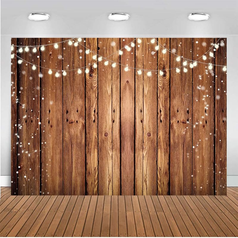 Chaiya 8X6Ft Brown Wood Backdrops For Photography Rustic Glitter Wood Backdrop Bridal Shower Baby Shower Banners Photo Booth Stu