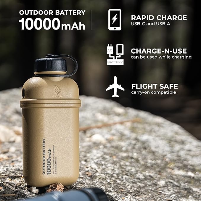 Elecom Nestout 10000Mah Rugged Power Bank, Outdoor Battery Pack, 20W Usb C Fast Charging Pd, Waterproof Ip67, Shockproof Militar