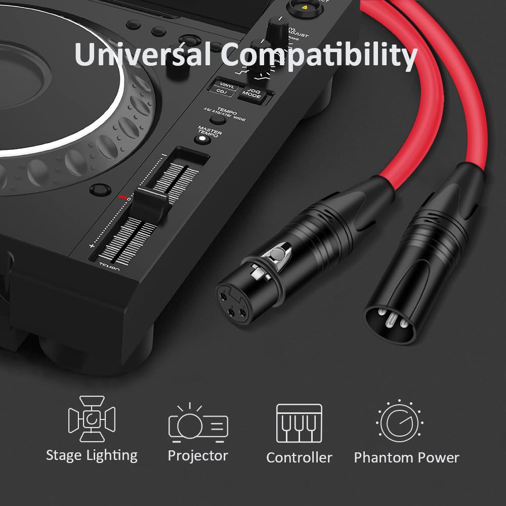 Dremake Xlr Instrument Microphone Audio Extension Cord 3Ft Balanced 3 Pin Xlr Male To Xlr Female Mic Cable   Red