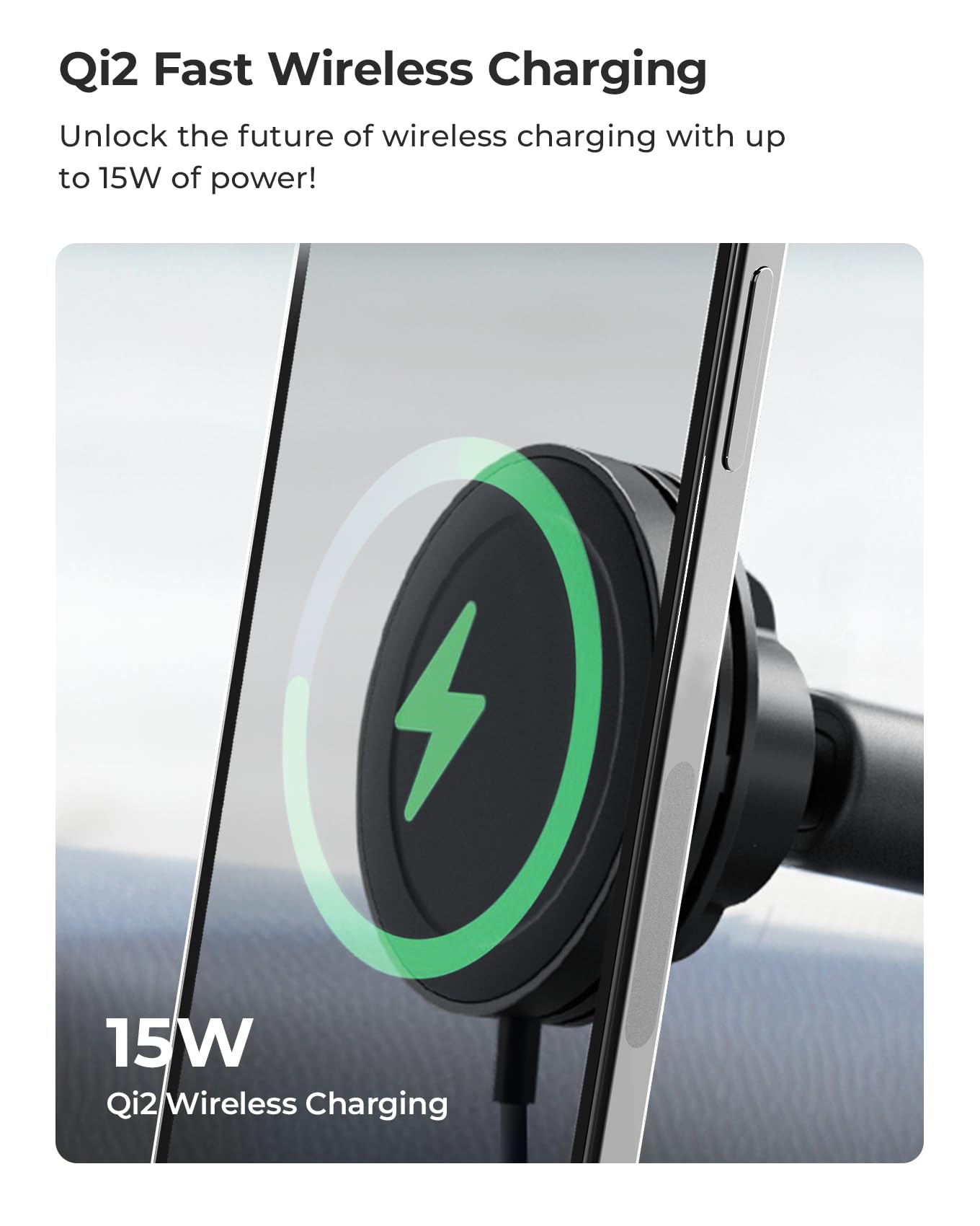 Iottie Velox Qi2 Mini 15W Wireless Charger Car Mount - Dash & Windshield Car Phone Holder - Magsafe Compatible Iphone Mount For