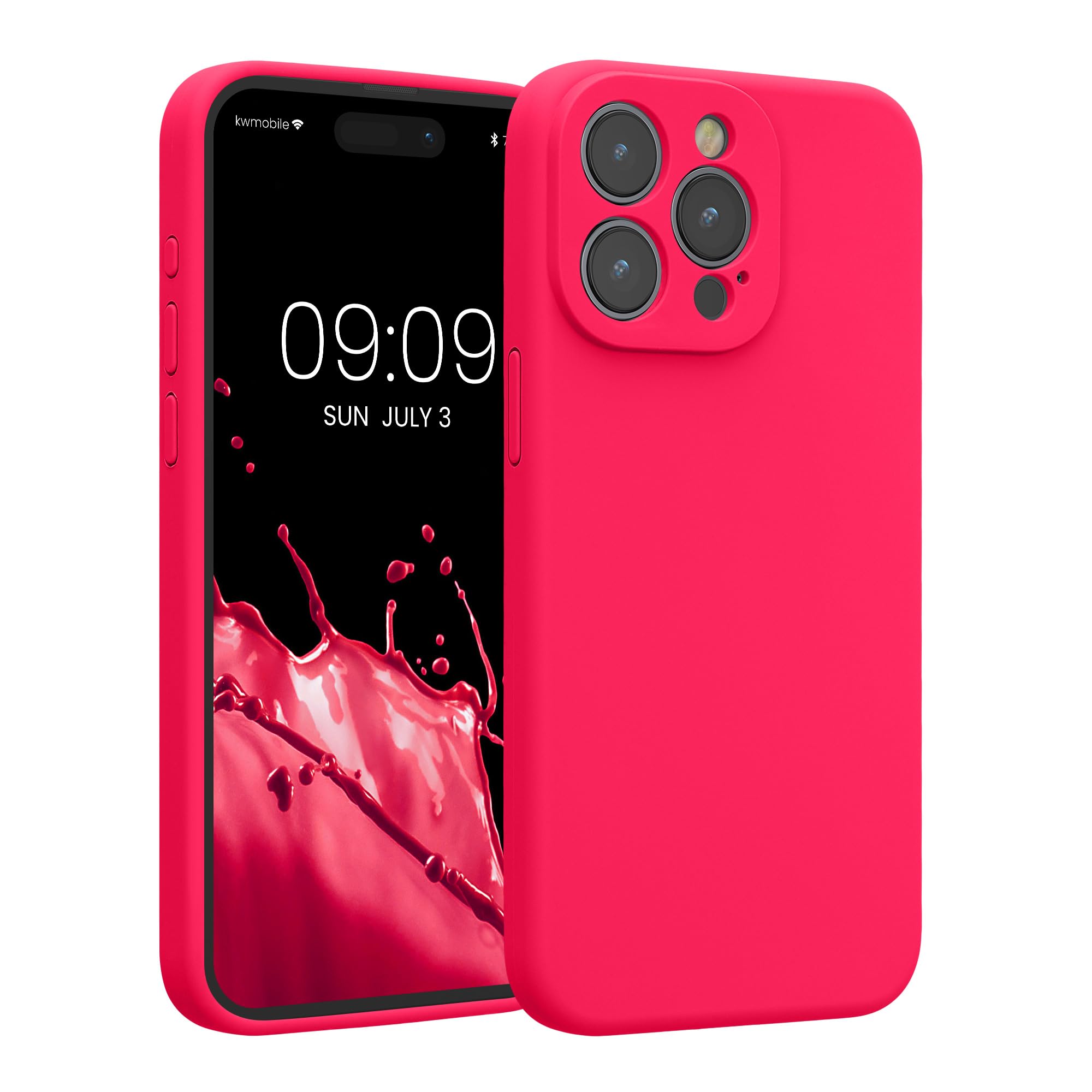 kwmobile Case Compatible with Apple iPhone 15 Pro Max Case - Slim TPU Silicone Phone Cover - Soft Touch Finish - Neon Pink