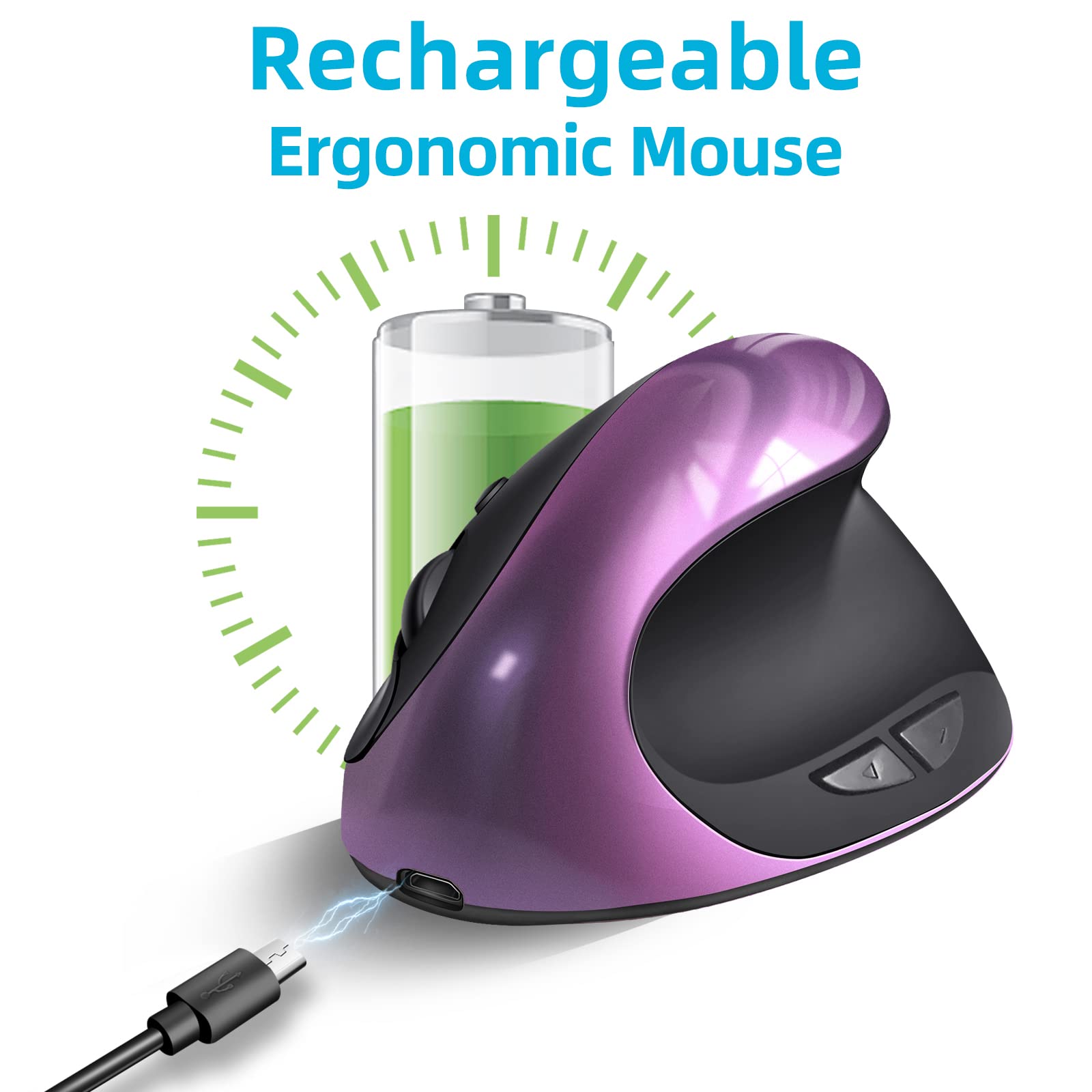 Woddlffy Ergonomic Mouse Wireless,Rechargeable Vertical Mouse Right Handed Small Mouse With 6 Buttons 1000/1200/1600 For Laptop,