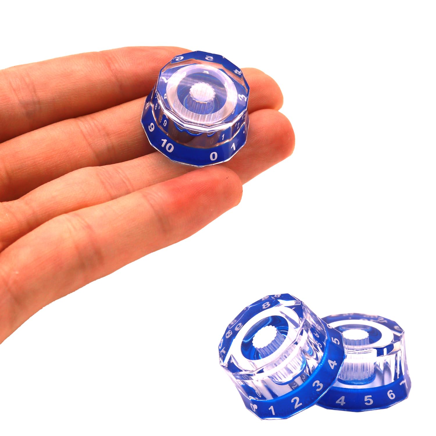 4Pcs Dodecagon Design Transparent Electric Guitar Knobs Clear Blue Speed Volume Tone Control Knob For Prs/Lp/Sg/Les Paul Guitar