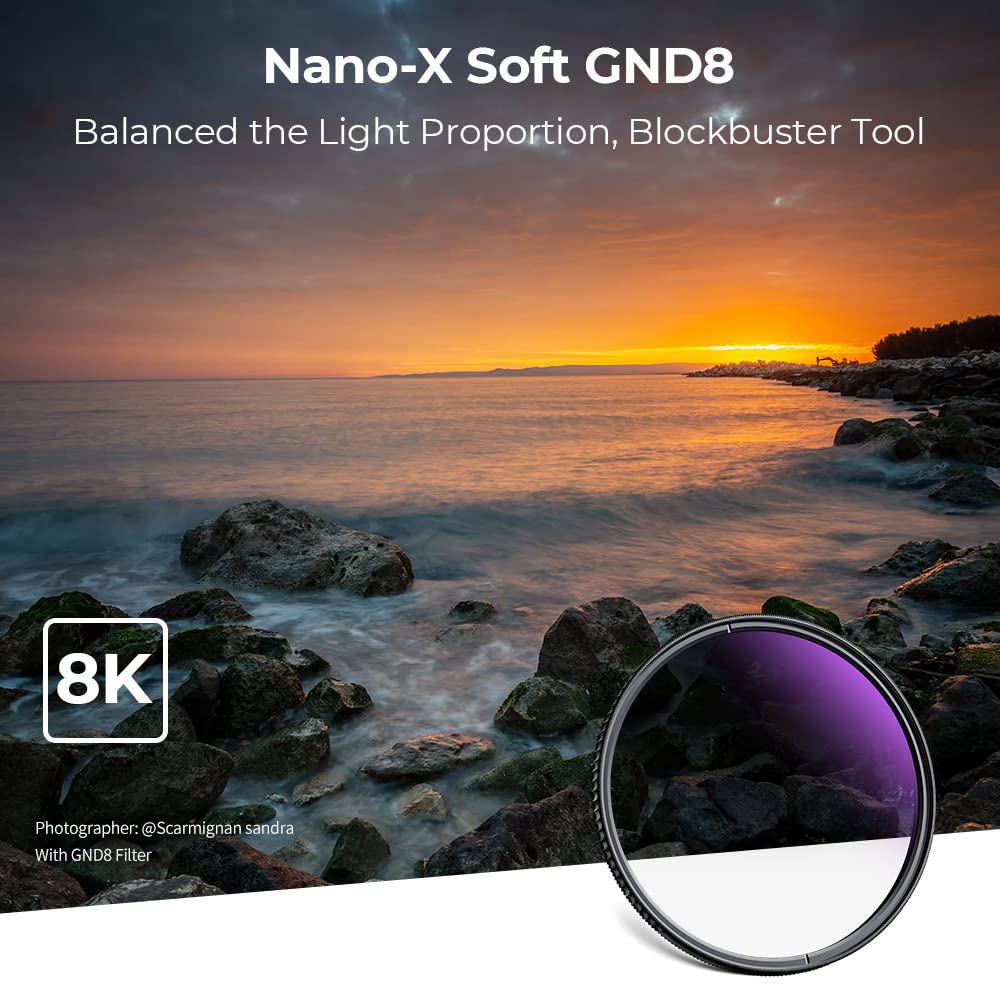 K&F Concept 52Mm Soft Gnd8 (3 Stop) Lens Filter Soft Graduated Neutral Density Filter With 28 Multi Layer Coatings For Camera Le