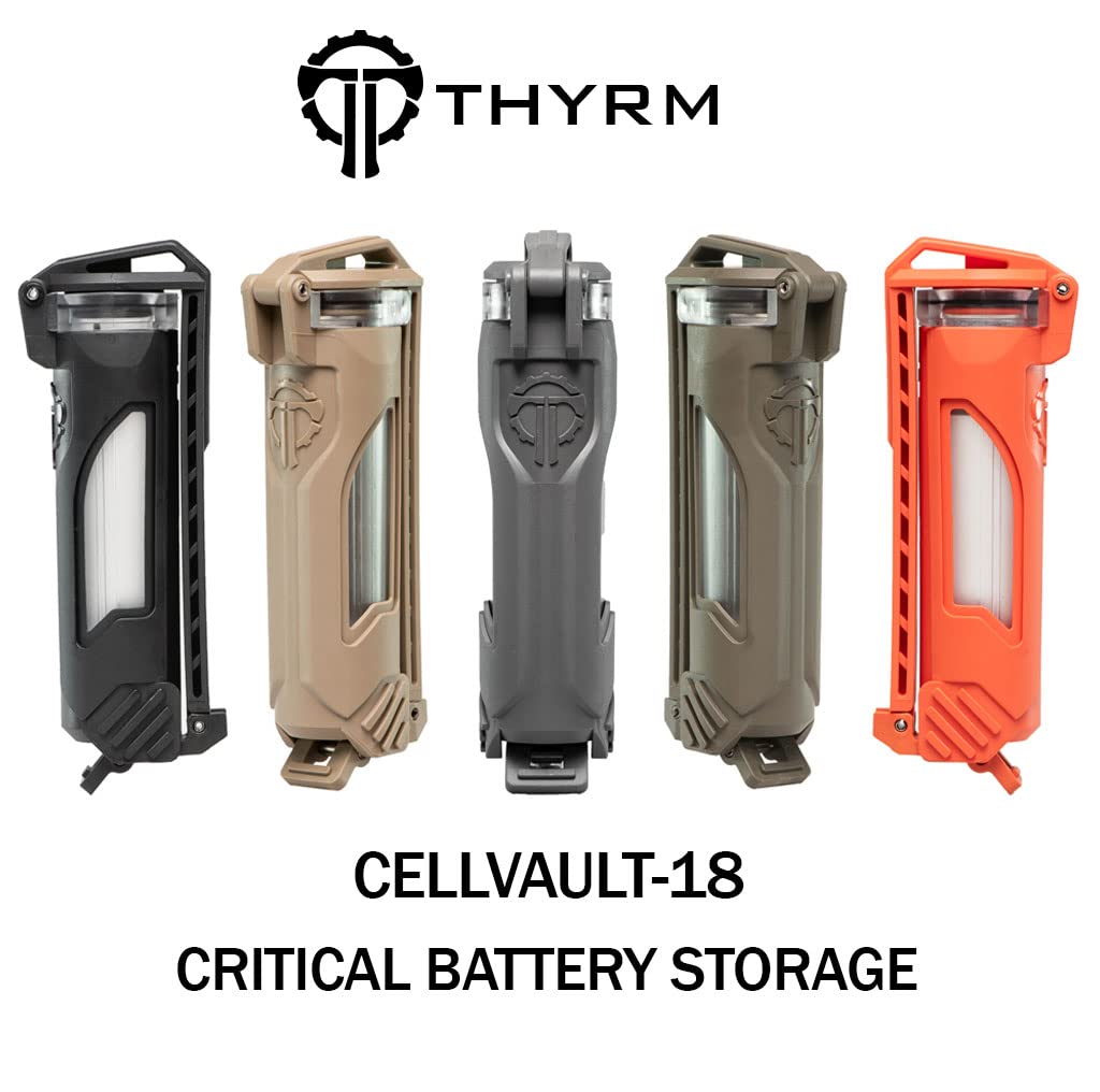 Thyrm Cellvault 18 Rechargeable Battery Storage (Black), Waterproof, For 18650, 18350, Cr123 Flashlight Batteries, Made In Usa