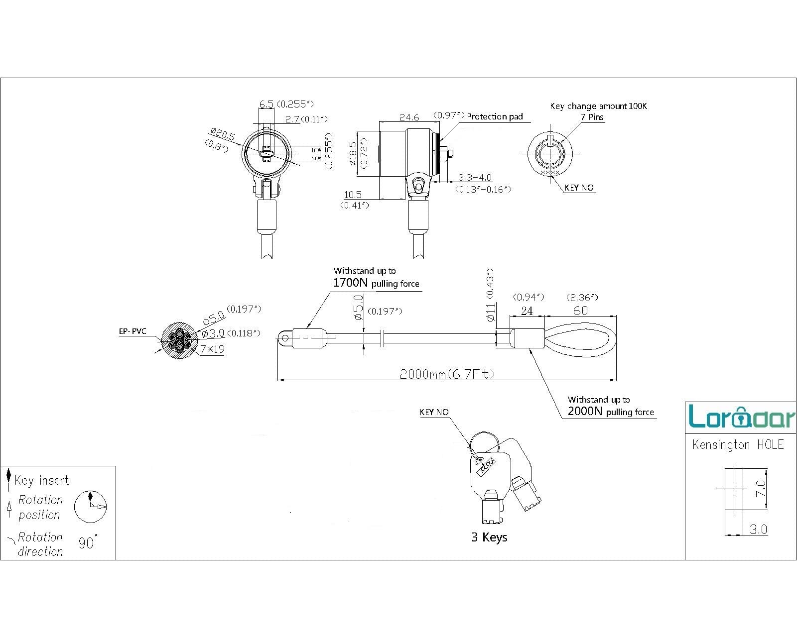 Loradar 10Pack Laptop Security Cable Lock Anti Theft 6.7Feet For Laptops, Monitor & Other Devices (Keyed Different+Master Key)