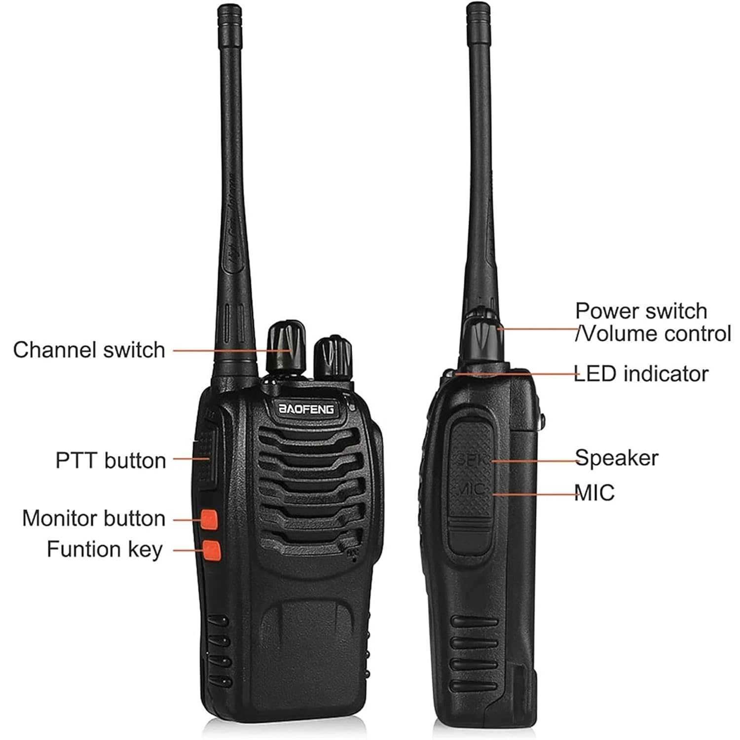 Baofeng Walkie Talkies 888S Rechargeable Walkie-Talkies Long Range With Earpieces For Adults, 2 Way Radios Kids Walkie Talkies 2