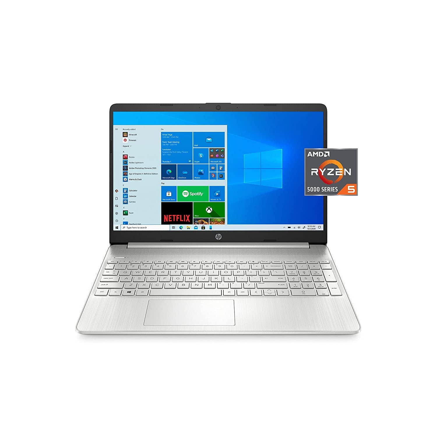 HP 15.6 FHD, Ryzen 5-5500, 8GB RAM, 256GB SSD, Silver, Windows 10 Home, 15-EF2127