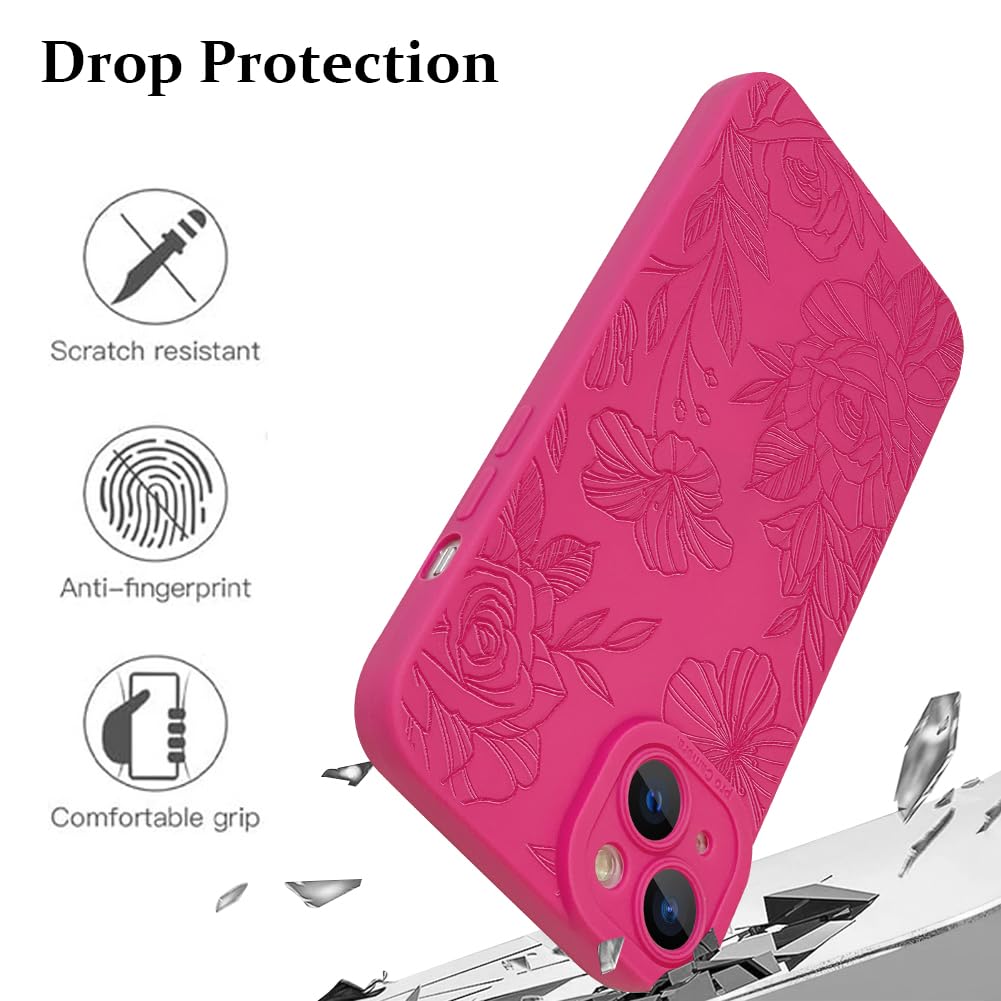 Lsl Case For Iphone 15 Hot Pink Floral Flower Pattern Print Case Soft Tpu Full Camera Lens Anti Drop Anti Scratch Shockproof Pro