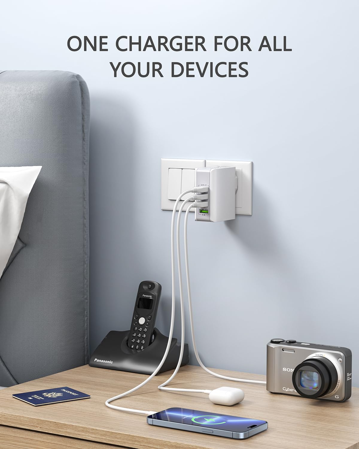 Lencent Multiple Usb Wall Charger, [22W/4.4A] 4 Port Usb Travel Power Adapter, All In One Worldwide Cell Phone Charger With Uk U