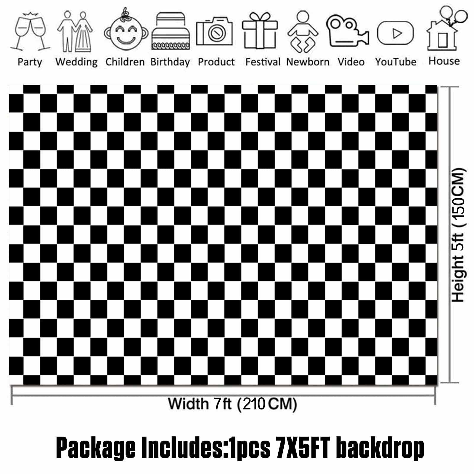 Hqm Black And White Racing Checker Texture Grid Birthday Chess Board Theme Photography Backdrops Children Kids Birthday Party Su