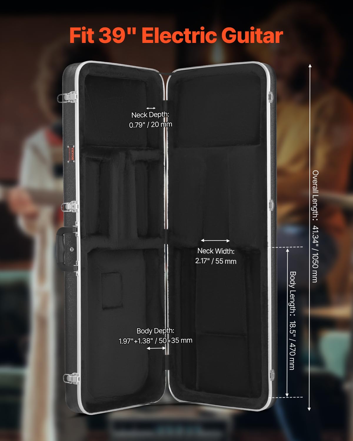 Vevor Electric Guitar Hard Case, 41.34 In Rectangular Guitar Hard Case, With Lock Latch Key Handle, Abs Padding Soft Lining Wate