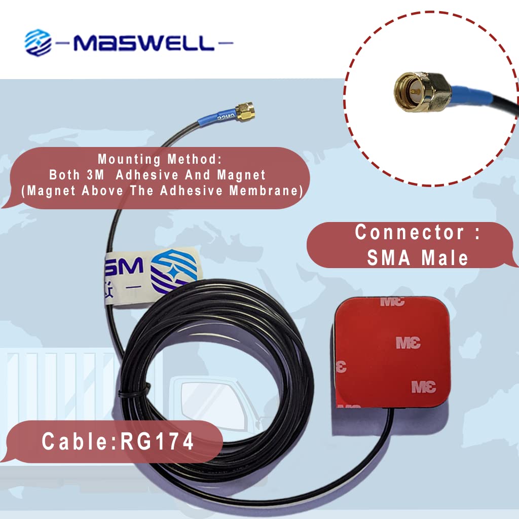 Maswell Gnss Antenna Magnet And 3M Adhesive Mount Sma Male For Gps Glonass Beidou Gaileo Gps Antenna L1 Bands 3Meters 9.8Feet Ca