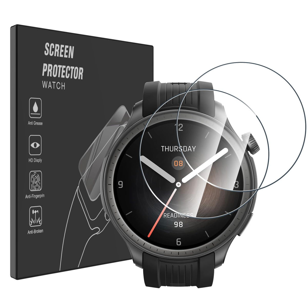 Aiziki (2 Pack For Amazfit Balance Smart Watch 46Mm Screen Protector, Impact-Protection, Anti-Shatter,Anti-Scratch, Hd Clear, Bu