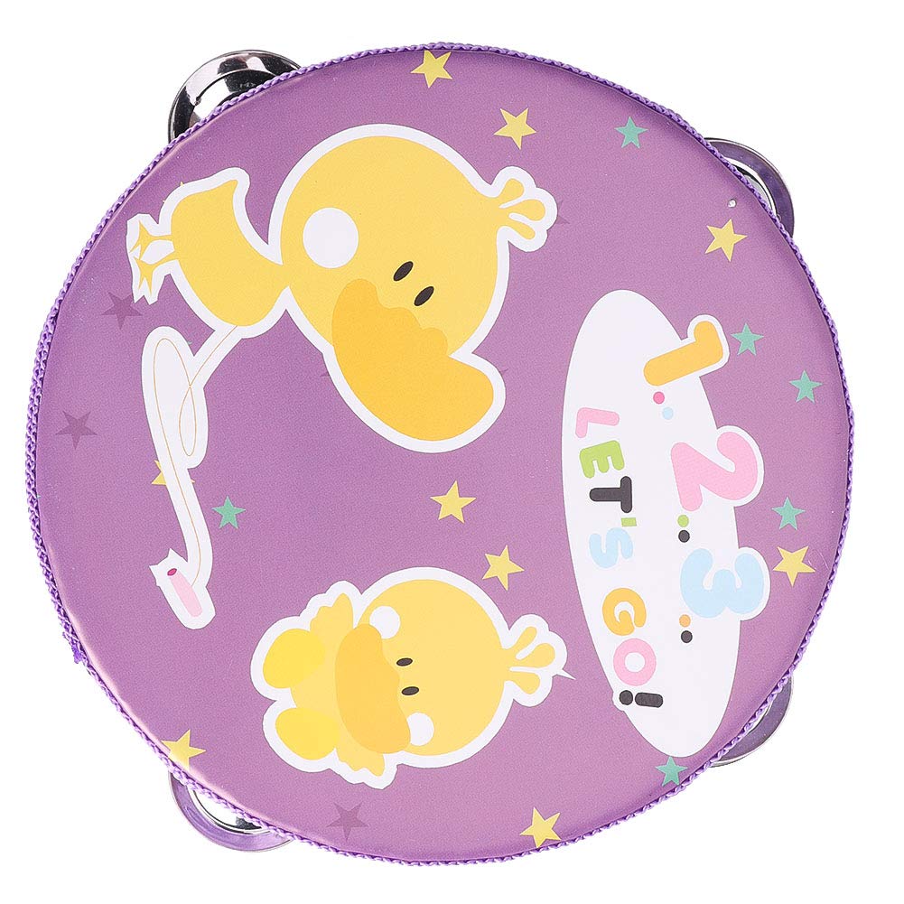 Ubervia Tambourine Drum Bell, Cute Patterns Tambourine Wood, Wooden Handheld 15Cm for Sing Or Dance Accompaniment(Duck)