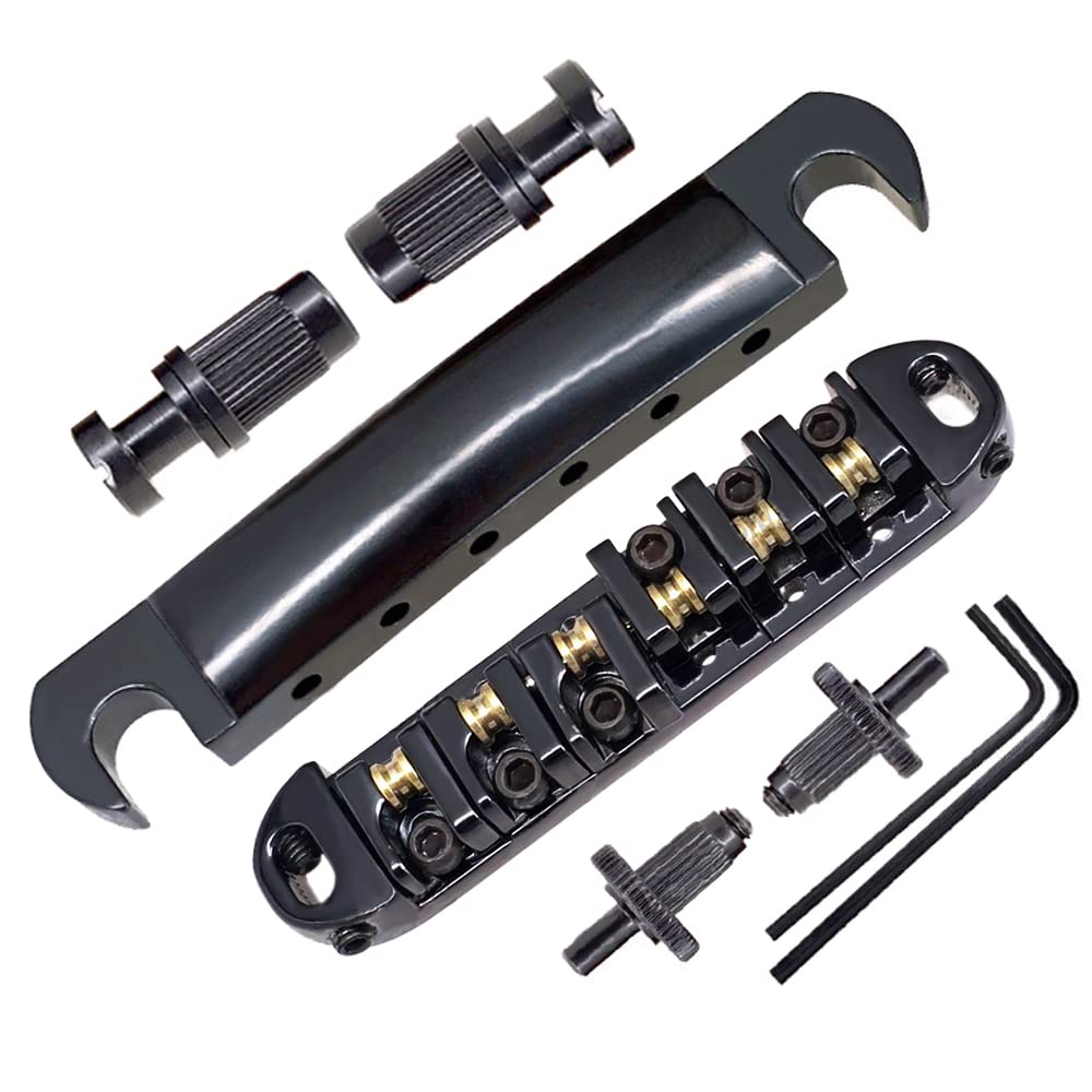 Abr-1 Style Tune-o-matic Bridge Tailpiece Roller Saddle Bridge for Gibson Les Paul Gear Replacement (black)