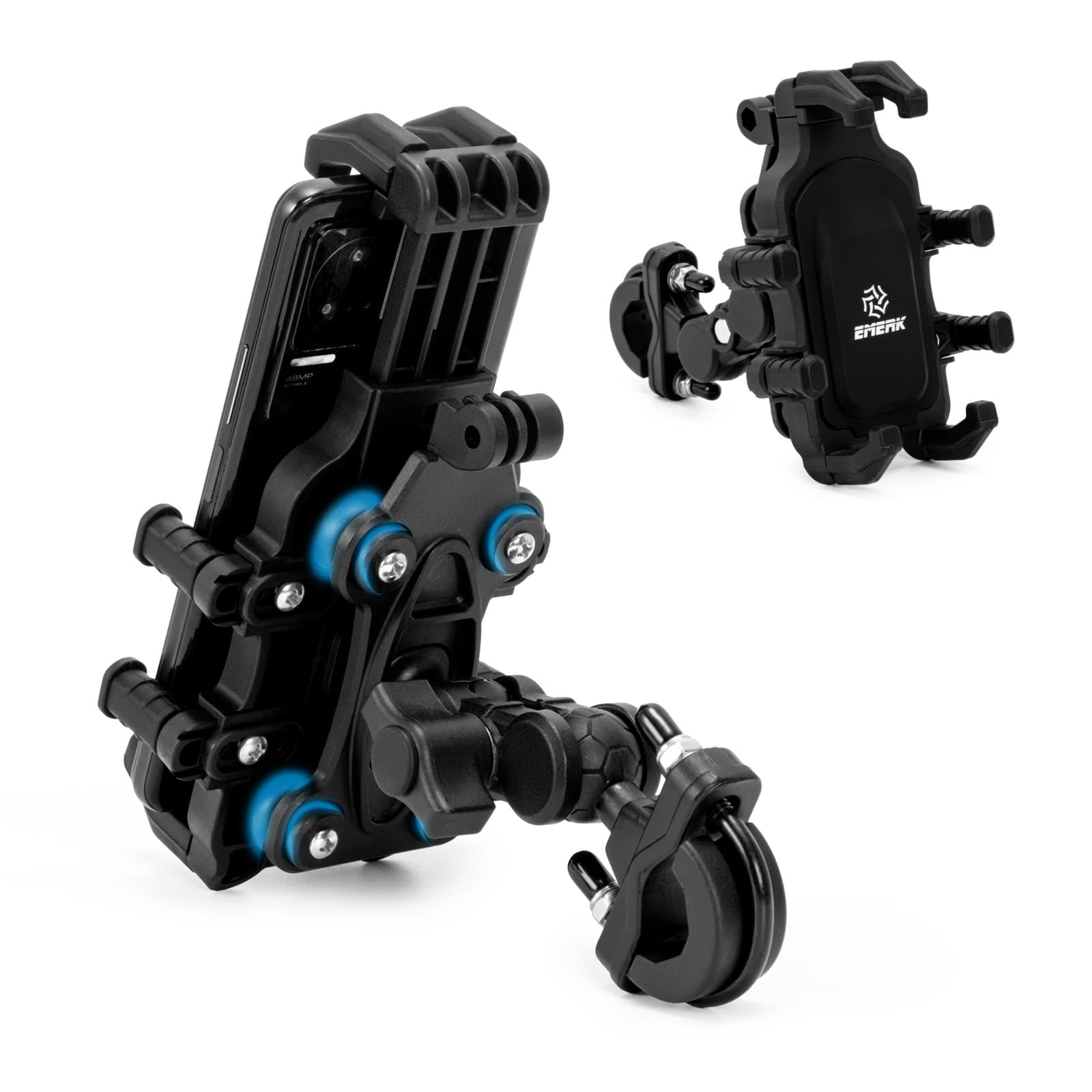 Emerk Motorcycle Phone Mount Holder - [Dual Vibration Dampener] [Anti-Shake Anti-Theft] Bike Phone Holder, Adjustable Handlebar 