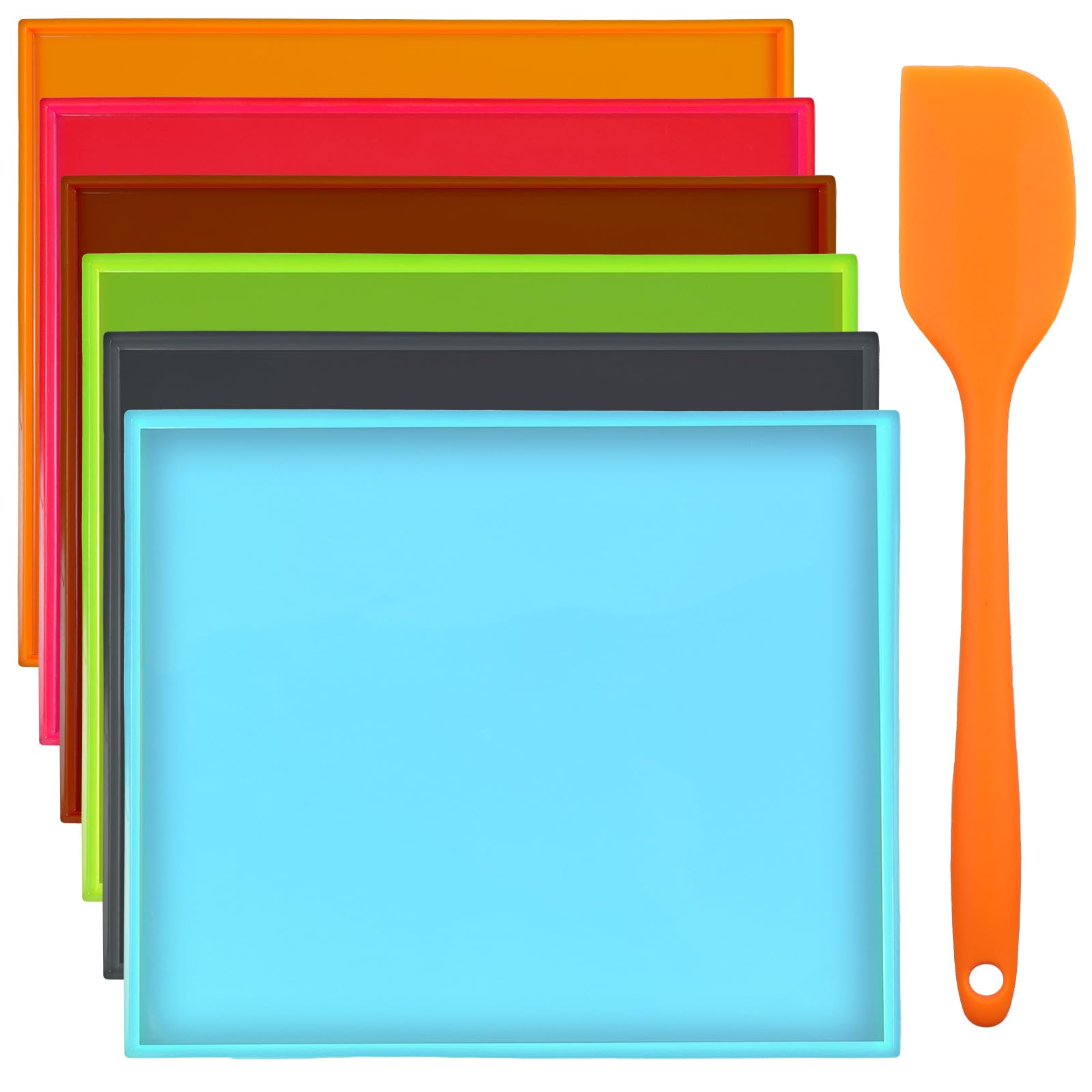 6 PCS Silicone Dehydrator Mats with Edge Compatible, 12.2 x 10.2 Inch BPAFree Silicone Tray Liners with Silicone Spatula, Fruit