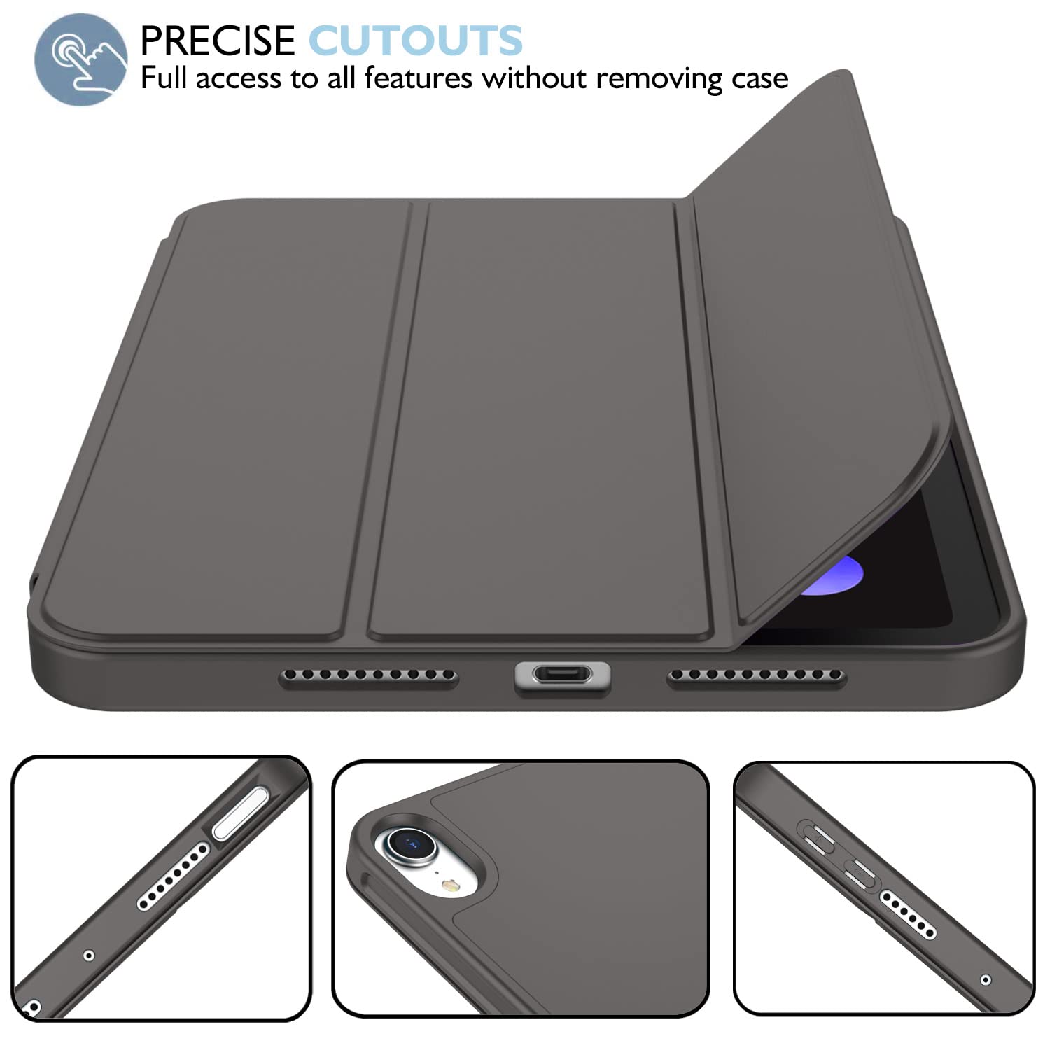 Imieet Ipad Mini 7 Case 2024 (A17 Pro), Ipad Mini 6 Case (8.3 Inch,2021 Model), Ipad Mini 7Th/6Th Generation Case With Pencil Holder, Trifold Stand Smart Case With Soft Tpu Back,Space Gray