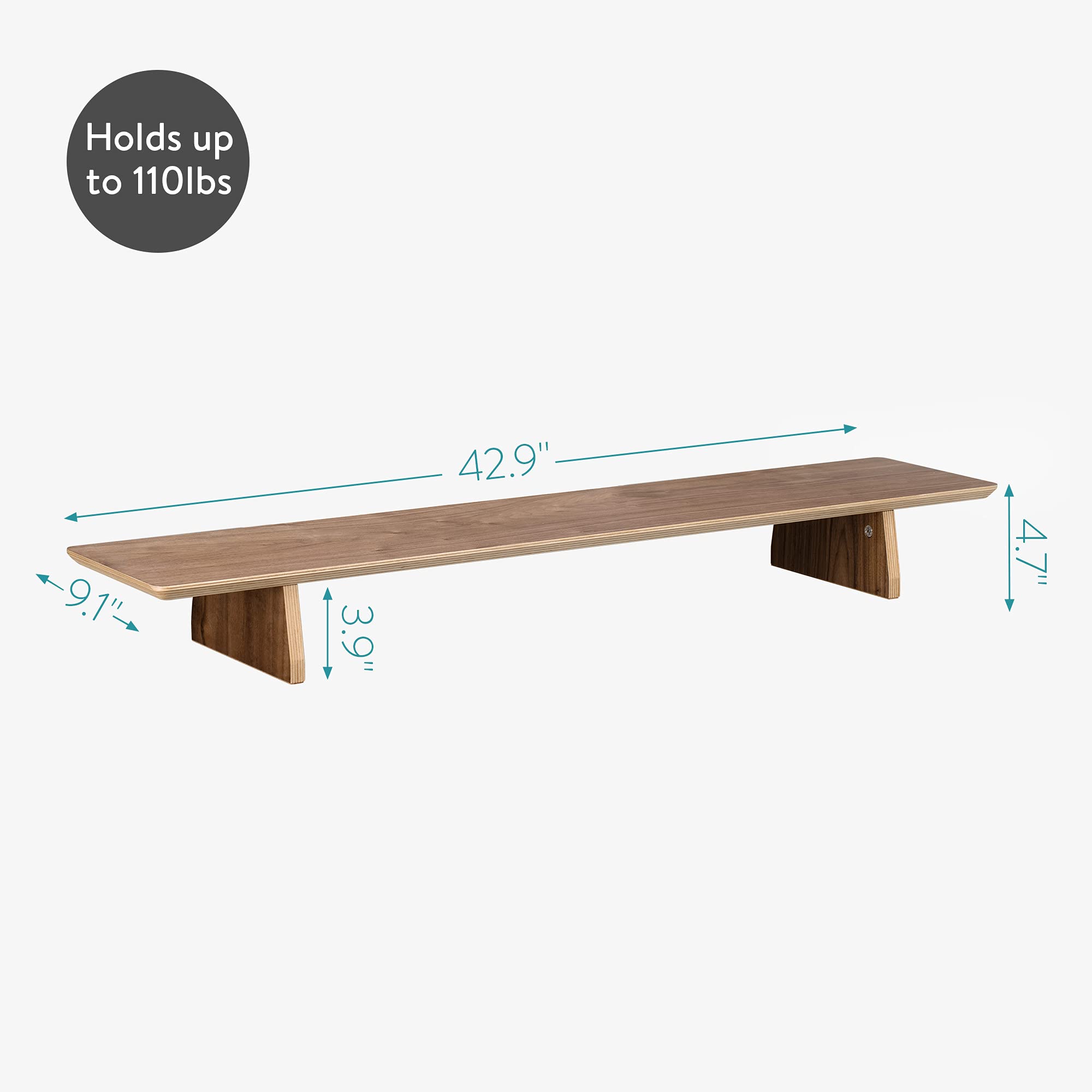Navaris Dual Monitor Stand Riser   Real Wood Double Width Desk Shelf For Holding 2 Computer Screens   42.9'' Wide X 9.1'' Deep X