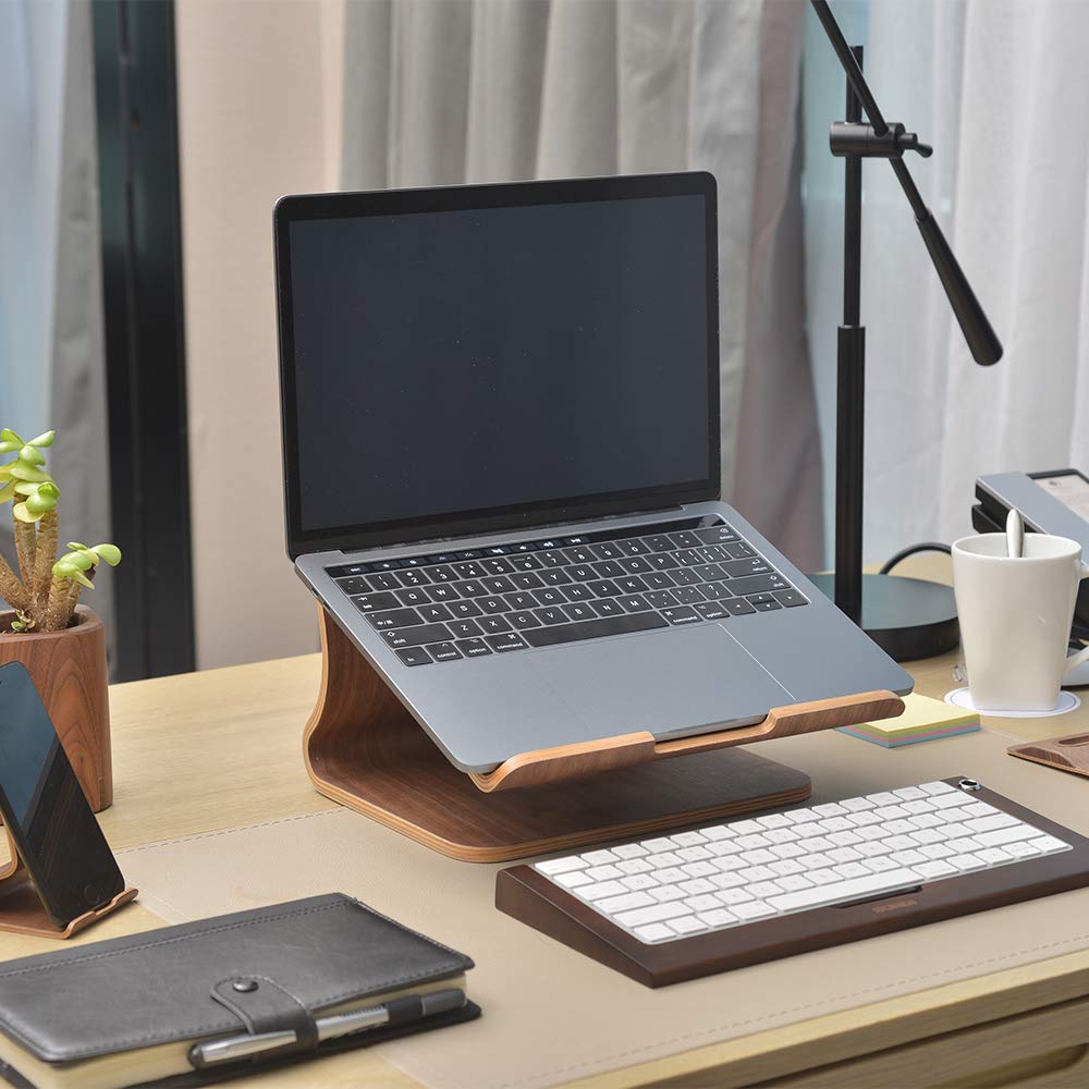 SAMDI Wood Laptop Stand, White Birch, Ergonomic Design for Most Laptops Heat Dissipation, Cord Management, Suitable for Desk or Tabletop (2020 02)