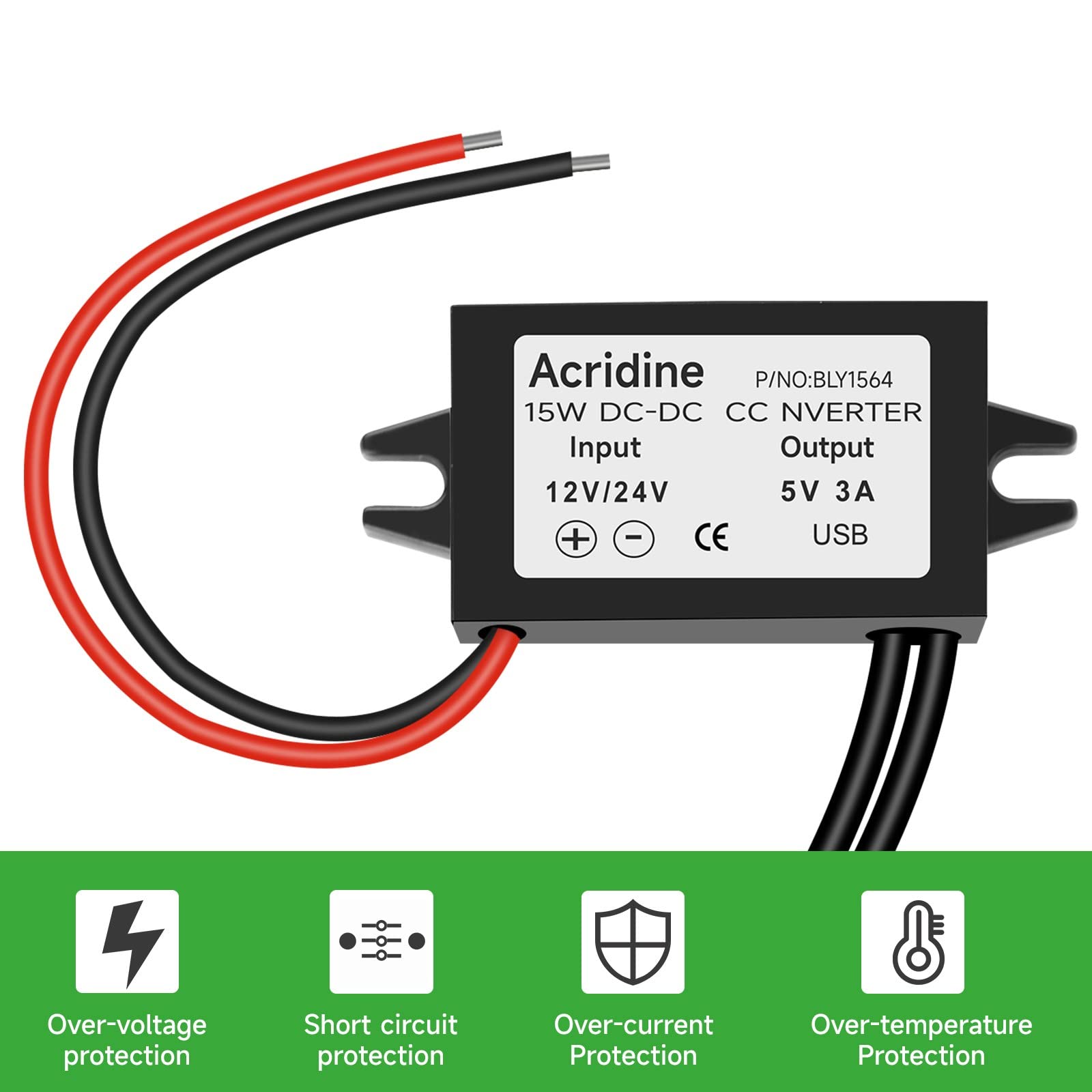 Acridine 12V 24V Dc To 5V 3A Usb Female Dc Converter Adapter Buck Module