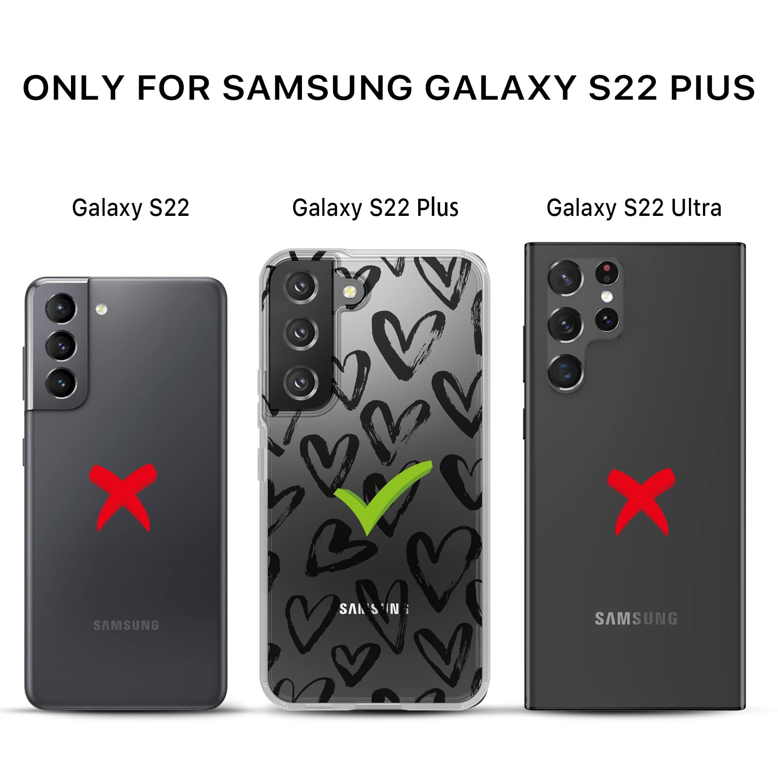 M MYBAT PRO Slim Clear Mood Series Shockproof Non-Yellowing Phone Case for Samsung Galaxy S22 Plus Hard PC TPU Black Hearts