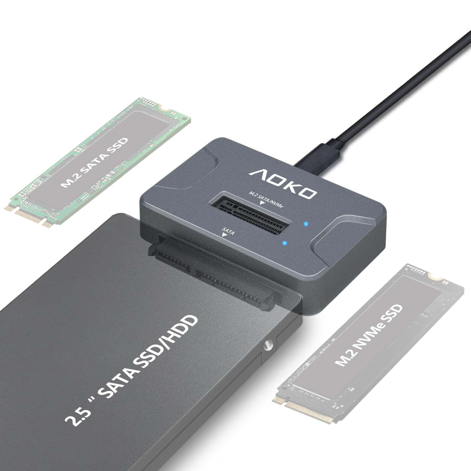 Aoko Nvme To Usb 3.2(10Gbps) Ssd Reader Docking Station   Portable M.2 Ssd To Usb Adapter External Nvme Ssd Enclosure For M.2 Pc