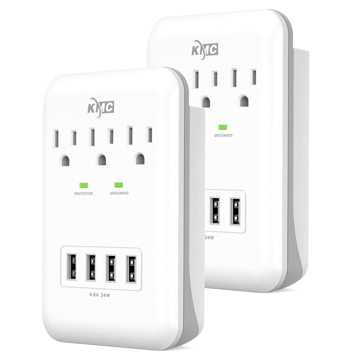 Kmc 3 Outlet Wall Mount Surge Protector, 900 Joules, 4 Usb 4.8 Amp Usb Charging Ports, Phone Holder Cradle For Home, School Or O
