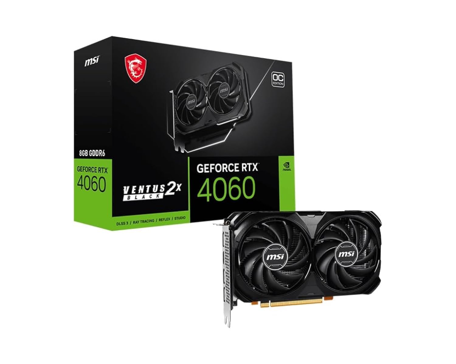 Msi Geforce Rtx 4060 Ventus 2X Black 8G Oc Gaming Graphics Card   8Gb Gddr6X, Pci Express Gen 4, 128 Bit, 3X Dp V 1.4A, Hdmi 2.1