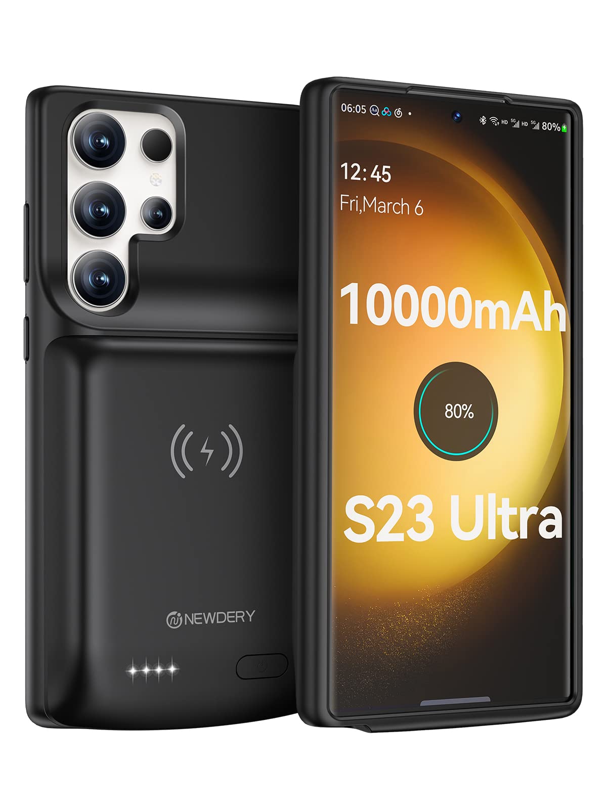 Newdery Battery Case For Galaxy S23 Ultra 10000Mah, Qi Wireless Charging, Fast Charging, Sync Data Supported, Powerful Portable