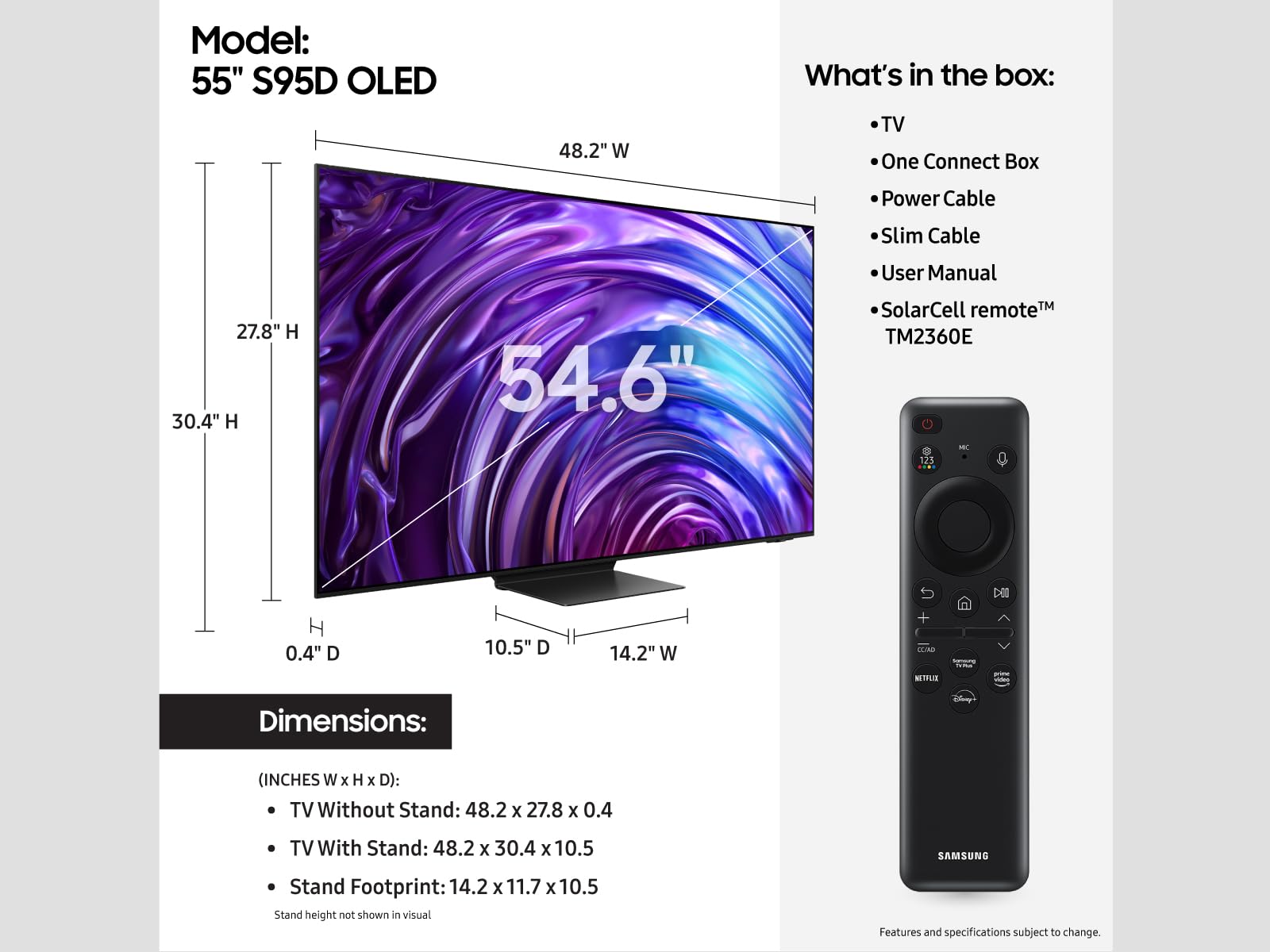 Samsung 55 Inch Class Oled 4K S95D Series Hdr Pro Smart Tv W/Dolby Atmos, Object Tracking Sound+, Motion Xcelerator, Real Depth