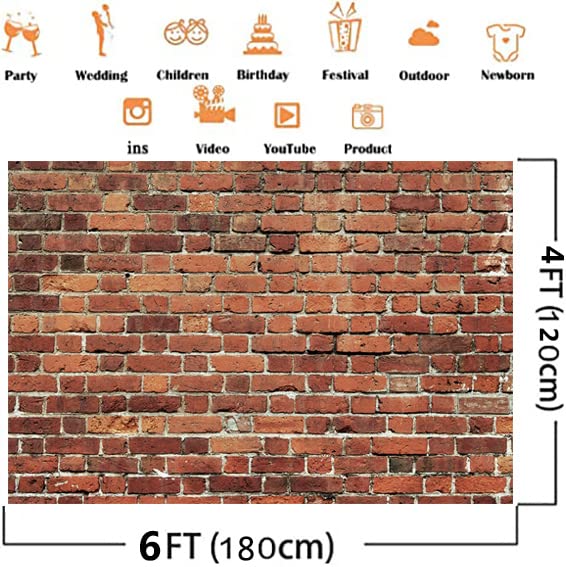 Aiikes 6X4Ft Red Brick Wall Photography Backdrop Thin Vinyl Photo Backdrops Background Baby Birthday Party Graduation Home Decor
