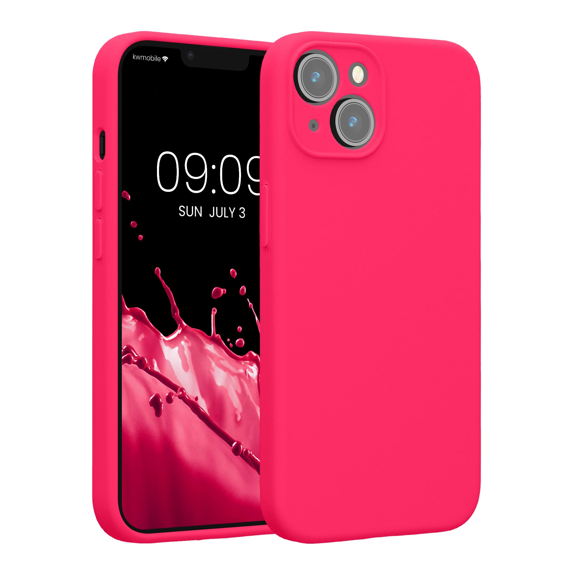 kwmobile Case Compatible with Apple iPhone 14 Case - Slim TPU Silicone Phone Cover - Soft Touch Finish - Neon Pink