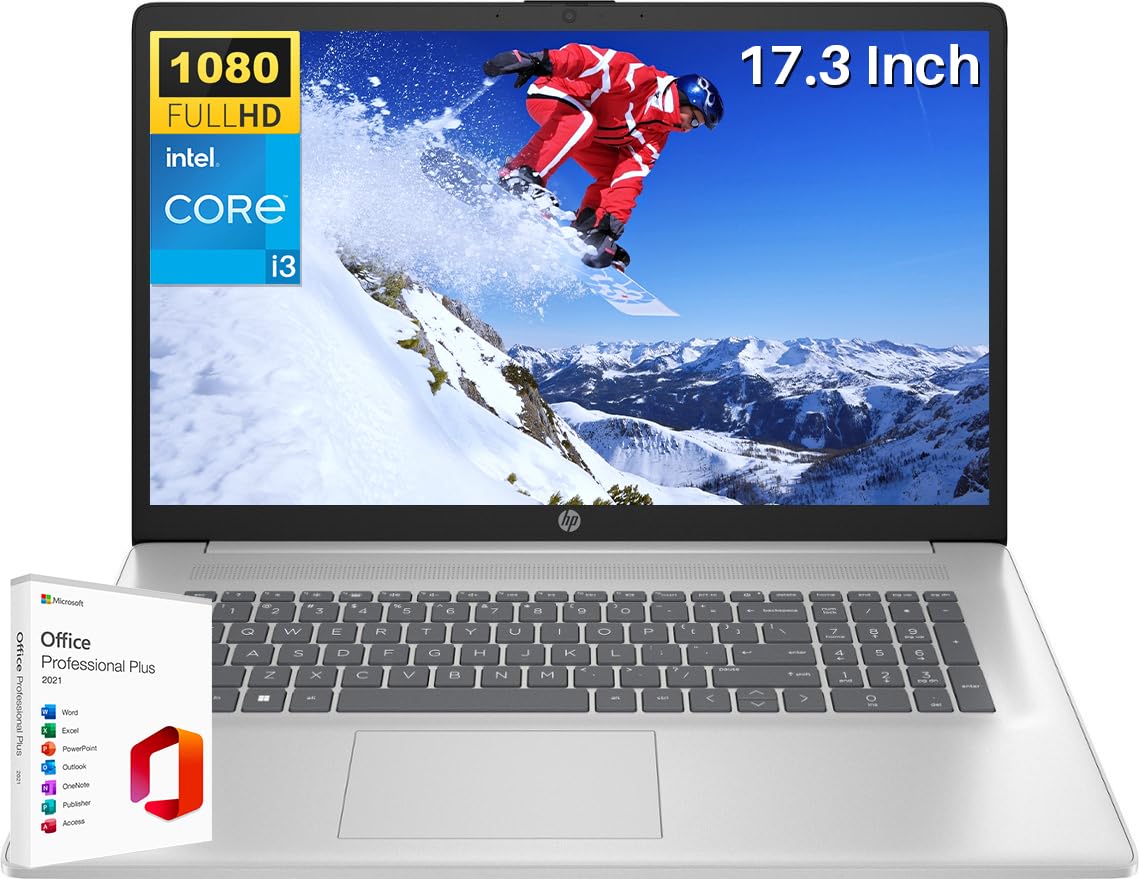 HP 2024 17 Business Laptop with Microsoft Office Lifetime License, 17.3 FHD IPS Screen, Intel 6-Core i3-1215U, 16GB RAM, 512GB S