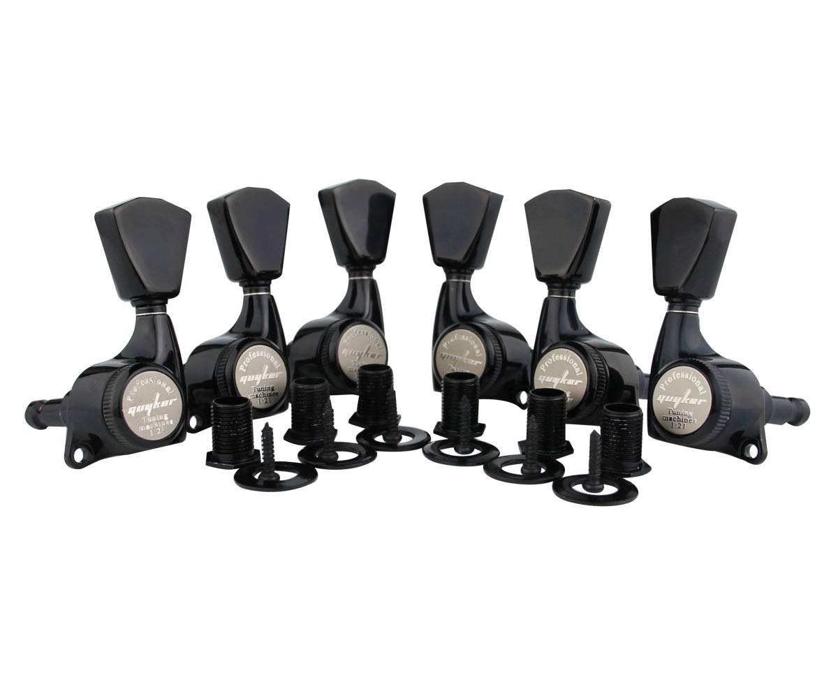Guyker 6Pcs Guitar Locking Tuners (3L  3R Handed)   1:21 Lock String Sealed Tuning Key Pegs Machine Heads With Keystone Knob Rep