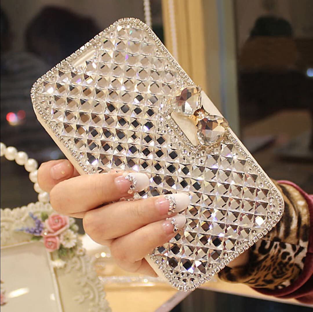 Shinyzone Bling Diamond Wallet Case For Moto G Pure,3D Handmade Sparkle Crystal Sturnning Stones Magnet Bowknot Buckle Flip Foli