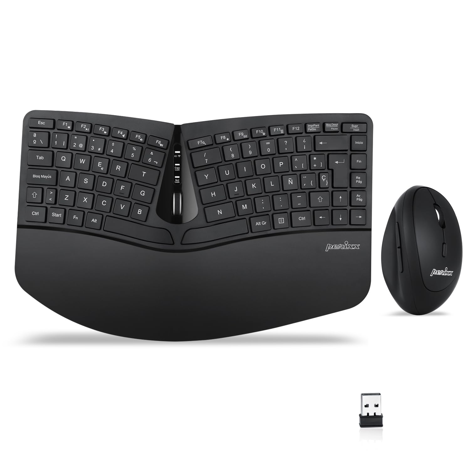 Perixx Periduo 606 Es Set De Teclado Compacto Ergon  Mico Inal  Mbrico Y Rat  N Vertical Port  Til   Con Reposa Mueca Ajustable